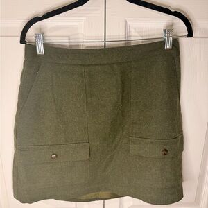 Madewell Olive Green Wool-Blend Mini Skirt with Flap Pockets